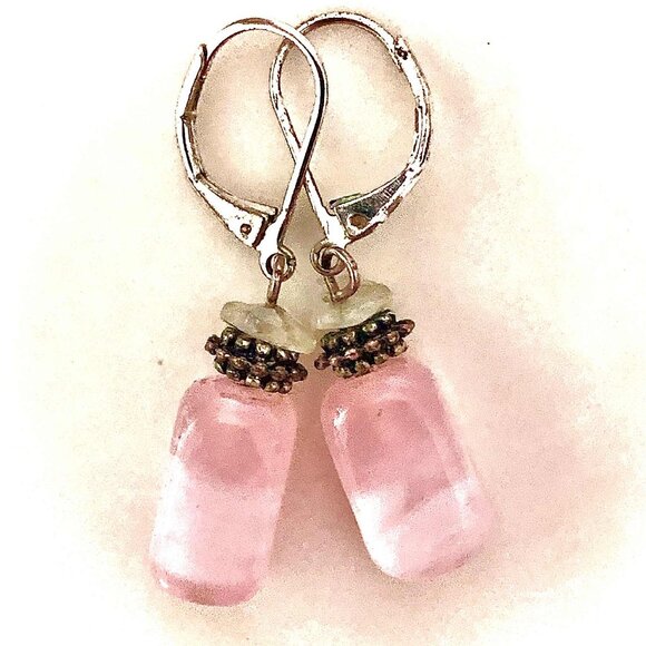 NWT ALEXANDRA'S ACCENTS Artisan Rose Quartz MOP Drop Earrings Silver Lever Back - Picture 4 of 4